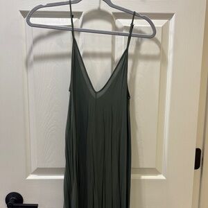 Elan Forest Green V-Neck Spaghetti Strap Flowy Dress/Coverup